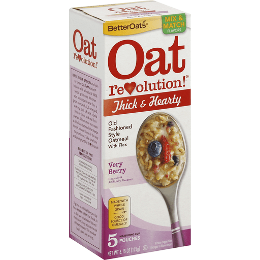 Better Oats Oat Revolution! Oatmeal, Old Fashioned Style, With Flax, Thick & Hearty, Very Berry