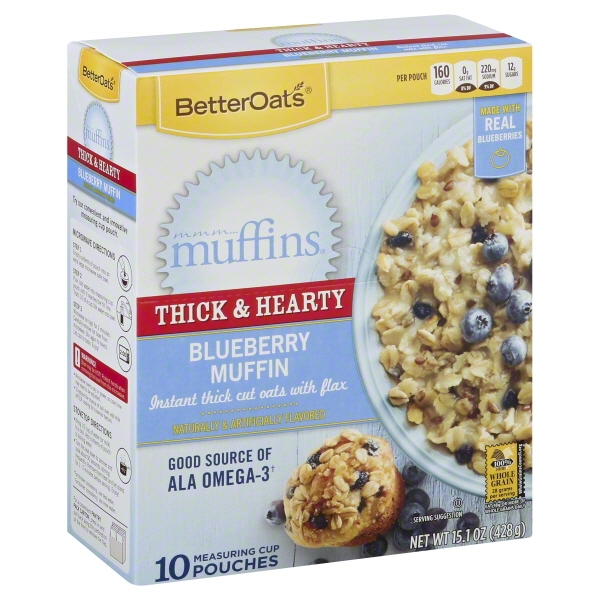Better Oats Thick & Hearty Blueberry Muffin Instant Oatmeal With Flax Seeds 15.1 Oz. Box