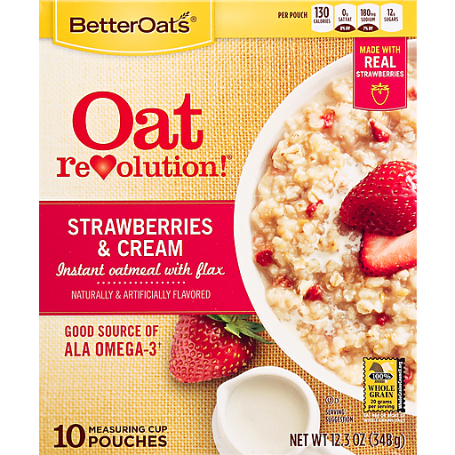 Better Oats Classic Strawberries & Cream Instant Oatmeal With Flax Seeds 10 Ct Box