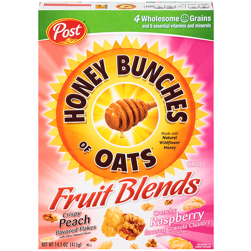 Honey Bunches Post Of Oats Fruit Blends Peach Raspberry Cereal 14.5 Oz. Box