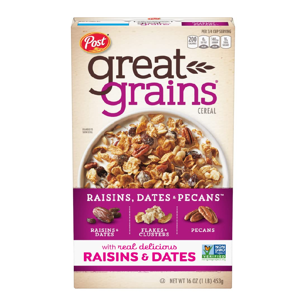 Great Grains Post Grain Raisins Dates Pecans Cereal 453Gm