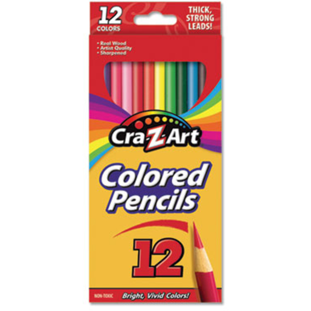 Cra-Z-Art Colored Pencils, 12 Assorted Lead/Barrel Colors, 12/Set