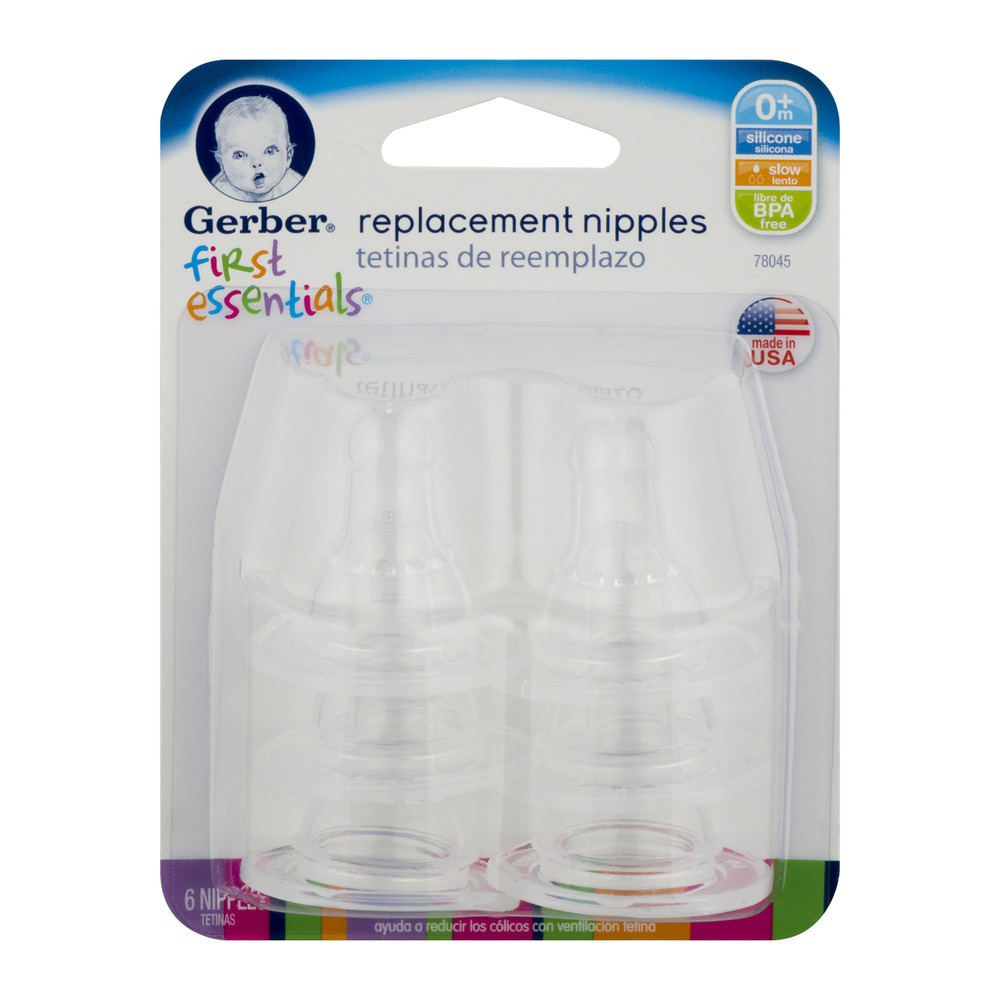Gerber First Essentials Nipples, Slow Flow, Silicone, 0M