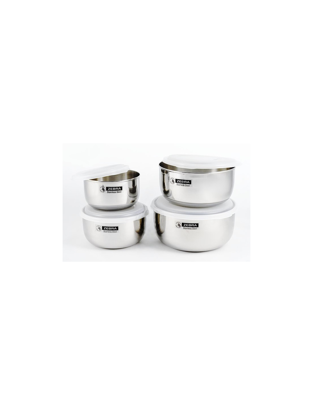 Zebra Brand 12, 14, 16, 18cm Food Storage W/Plastic Lid Set