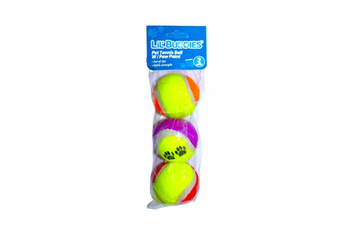 3pc Pet Toy Tennis Ball W/ Paw Print ‘Lil Buddies