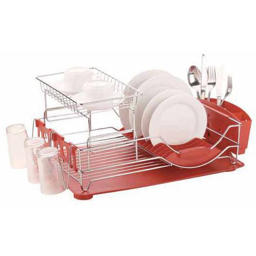 Home Basics Dish Drainer Deluxe, Red