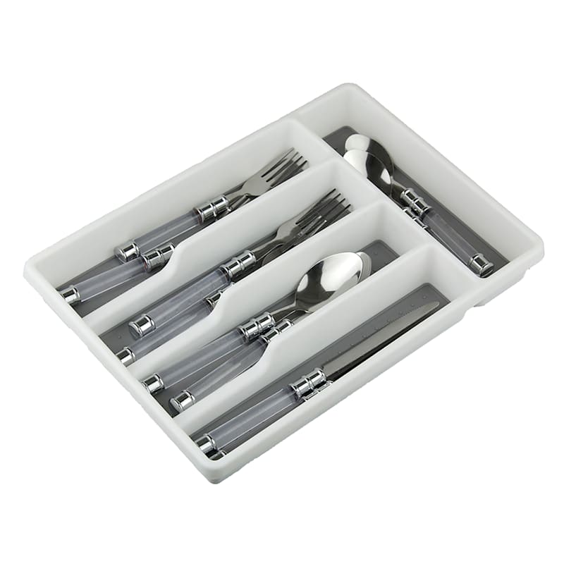 White With Grey Rubber Liner Cutlery Organizer Tray, 12.5x11.3