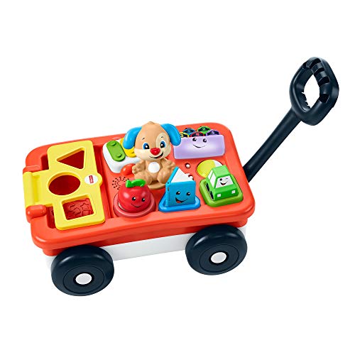 Fisher-Price Laugh & Learn Pull & Play Learning Wagon - German Edition, Interactive Toy Wagon With Shape Blocks And Learning Content For Baby And Toddlers - GCV97