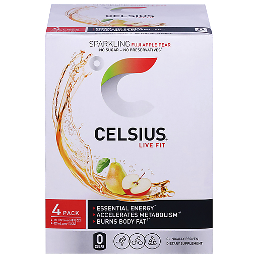 Celsius Fuji Apple Pear Sparkling Drink 4 Pack 12 Fl Oz