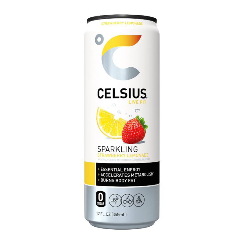 Celsius Essential Energy Drink 12 Fl Oz, Sparkling Strawberry Lemonade