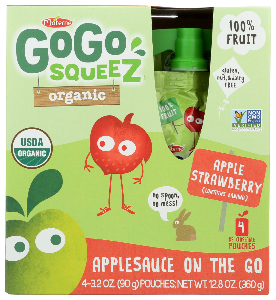 GoGo Squeez Organic Fruit On The Go Apple Strawberry 4 Pouches