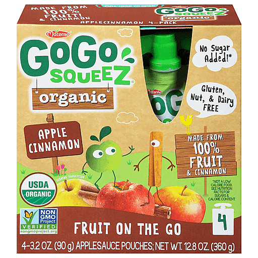 GoGo Squeez Organic Applesauce On The Go Apple Cinnamon - 3.2oz/4ct