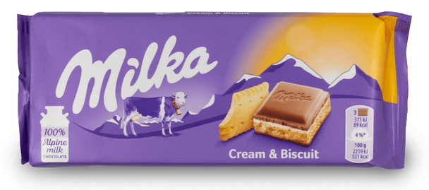 Milka Cream & Biscuit Chocolate Bar 100g