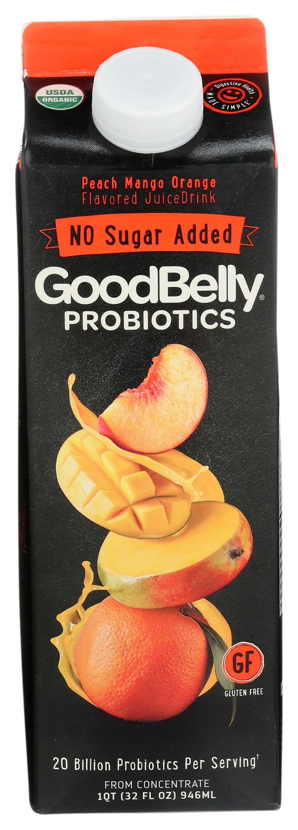 Goodbelly Probiotics Juice Drink, No Sugar Added, Peach Mango Orange