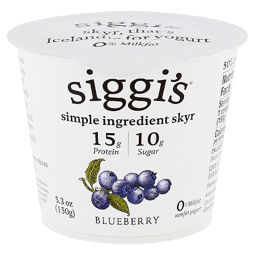 Siggi's Yogurt, Non-Fat, Icelandic Style Skyr, Strained, Blueberry