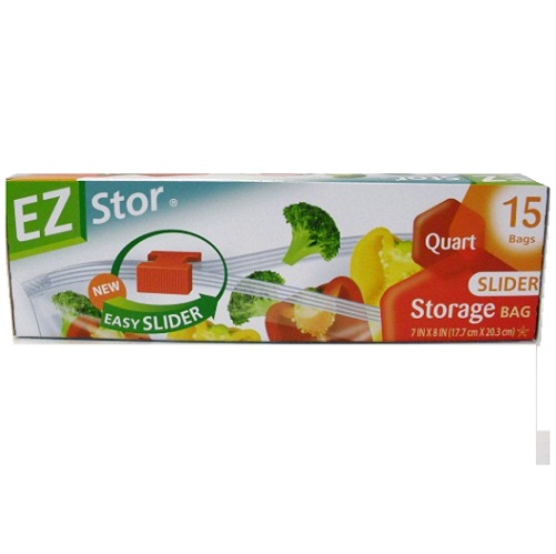 EZ Stor Storage Bags 15ct 1qt Slider