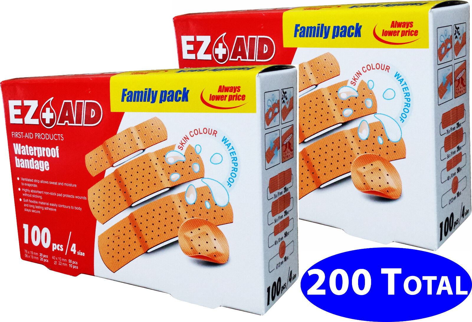 Mmk International Inc 200Pcs Skin Colour Sterile And Waterproof Adhesive Assorted Bandages Strips