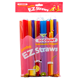 Straw Plastic Jumbo 50ct Individual Wrap Asst Clr