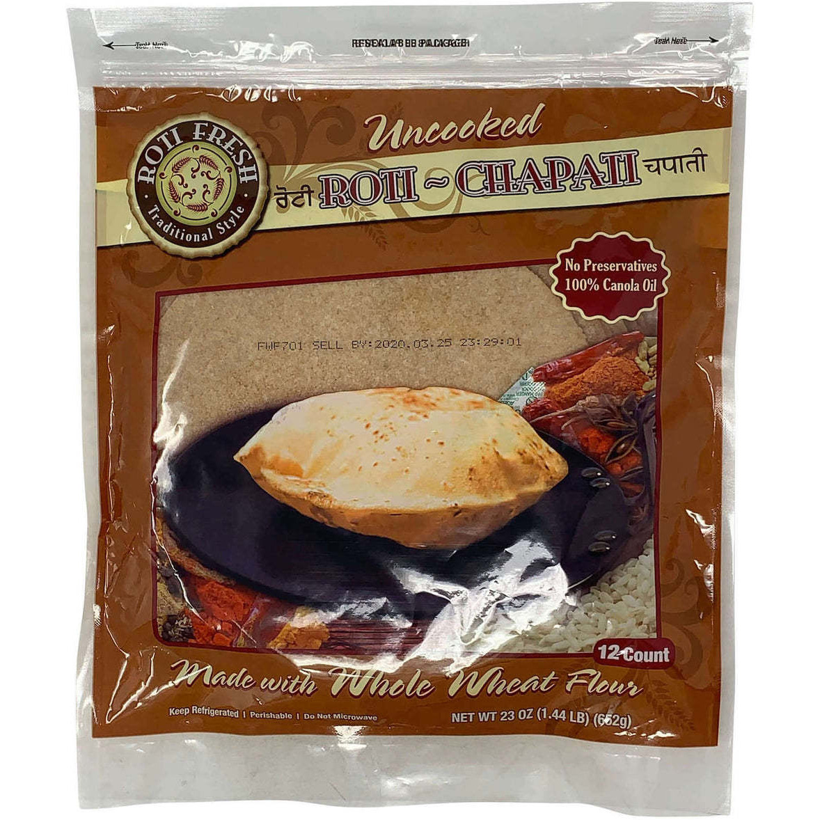 Roti Fresh Uncooked Chapati 12ct