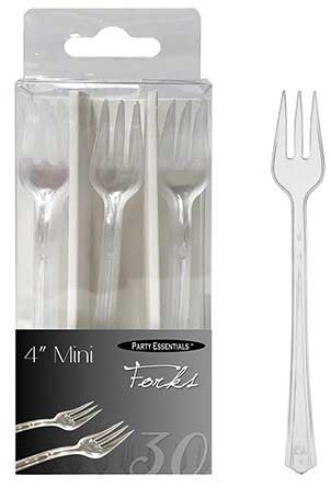 Northwest Enterprises Enterprise Party Essentials Clear Medium Weight Polystyrene Mini Fork, 4 Inch - 30 Count Per Pack -- 48 Packs Per Case