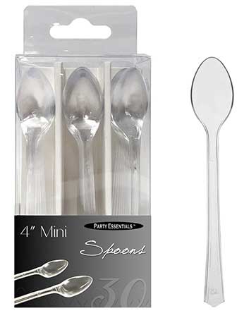 Northwest Enterprises Enterprise Party Essentials Clear Medium Weight Polystyrene Mini Teaspoon, 4 Inch - 30 Count Per Pack -- 48 Packs Per Case